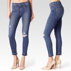 Paige Lexi Hoxton Crop Destructed Folded Raw Hem Denim Jeans Size 24 Mid Rise‎